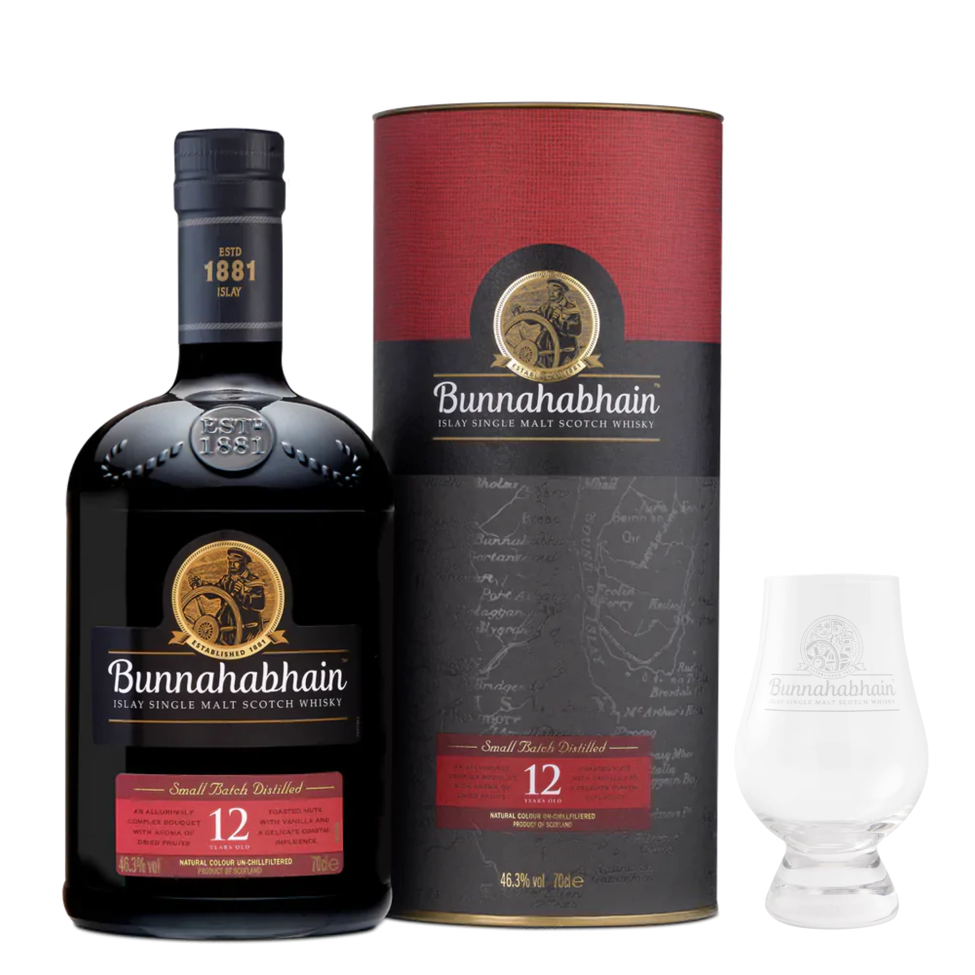 Bunnahabhain 12 Year Old & Branded Nosing Glass - The Whisky Stock