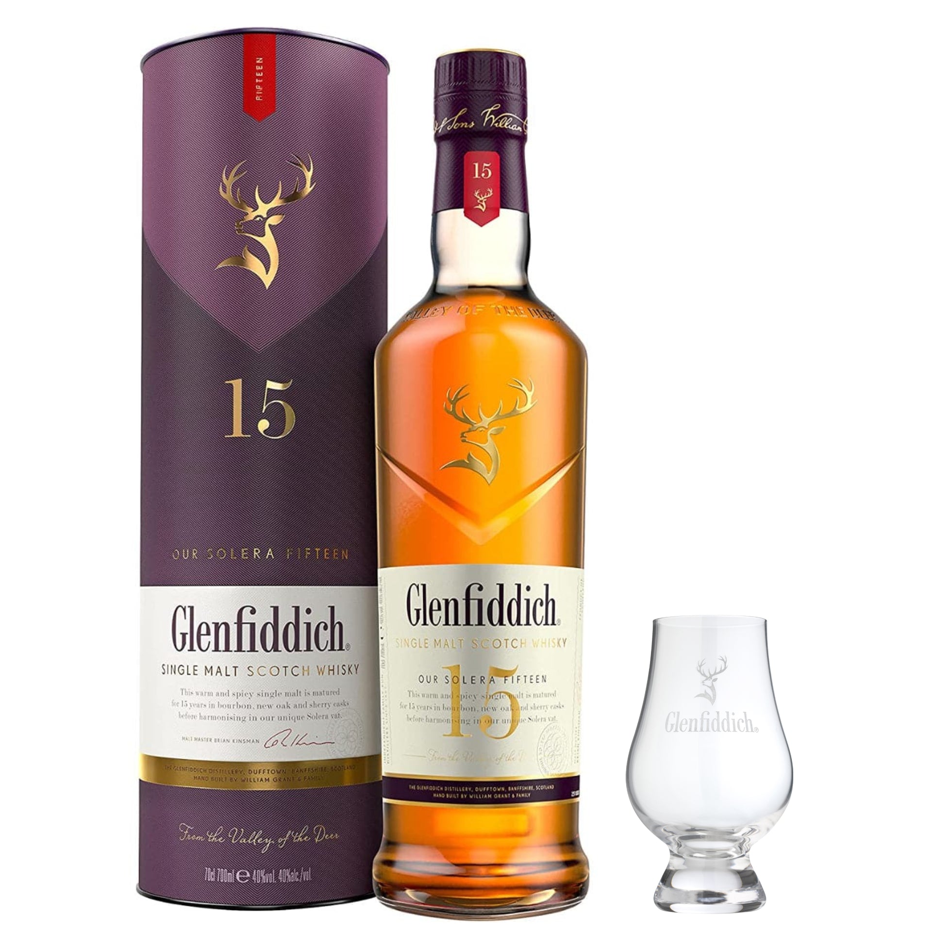 Glenfiddich 15 Year Old Solera & Branded Whisky Glass - The Whisky Stock