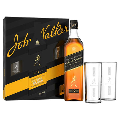 Johnnie Walker 12 Year Old Black Label Gift Pack with 2 Glasses - The Whisky Stock