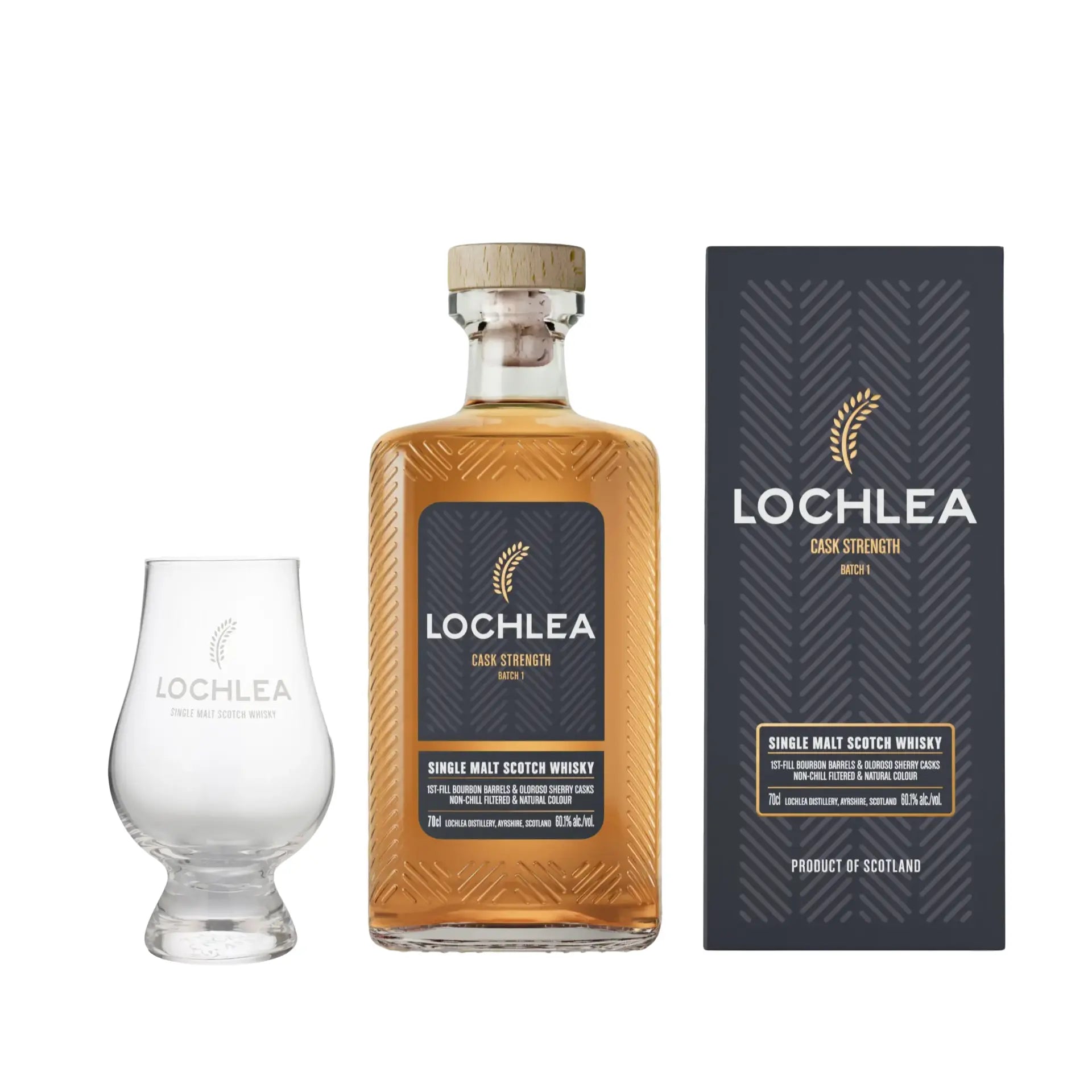 Lochlea Cask Strength Batch 1 & Branded Glencairn Glass Bundle - The Whisky Stock