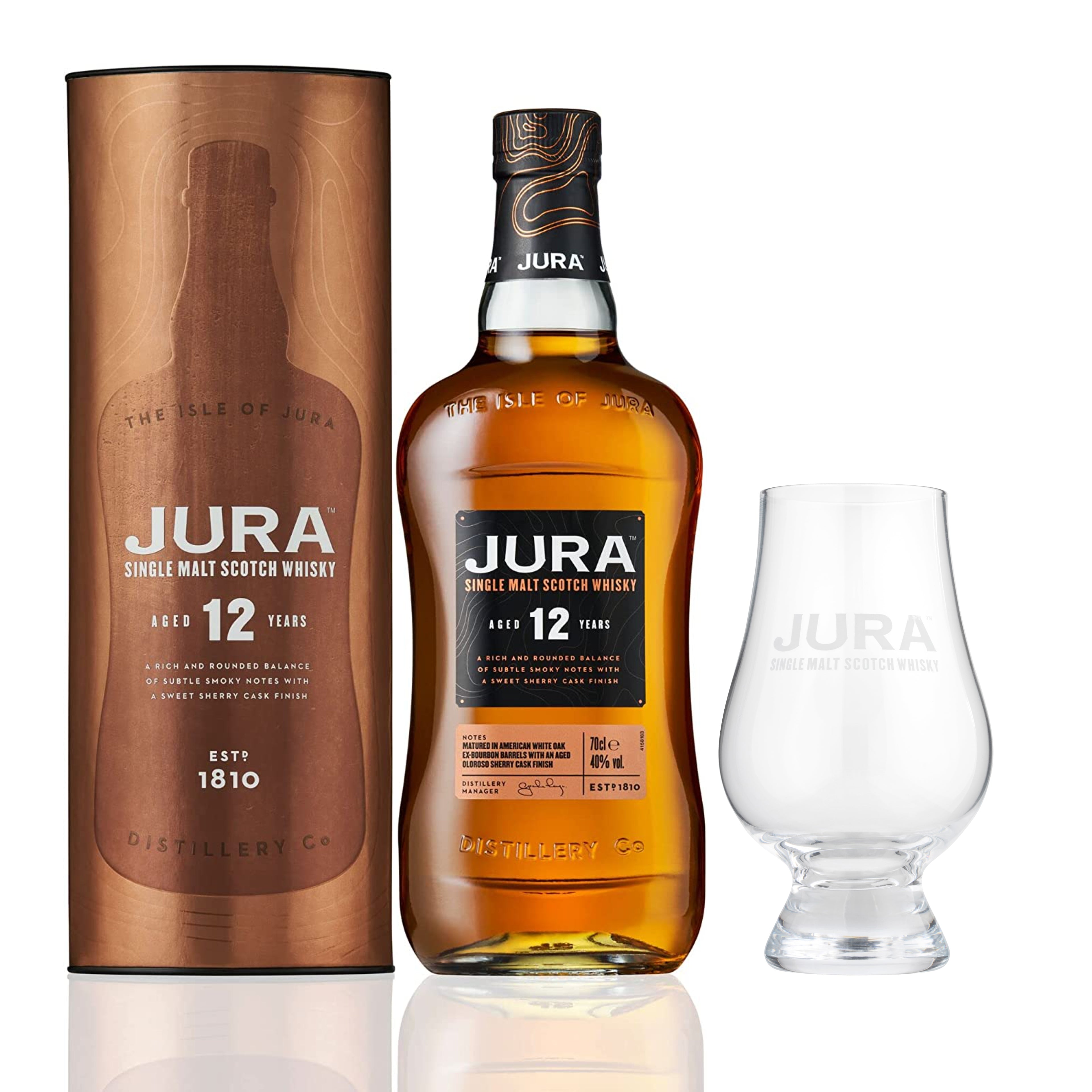 Jura 12 Year Old Single Malt & Branded Glencairn Glass - The Whisky Stock