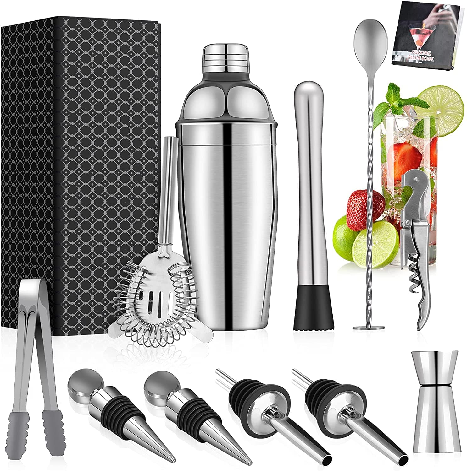 12 Piece Stainless Steel Cocktail Shaker Set 750ml - The Whisky Stock