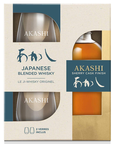 Akashi Sherry Cask Japanese Whisky & 2 x Glasses Gift Set