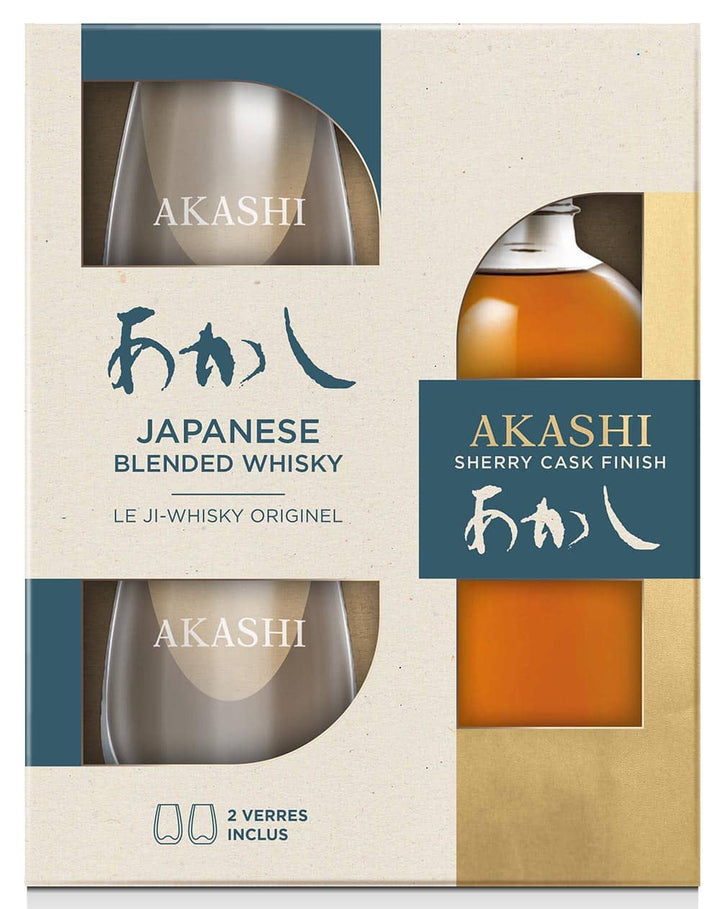 Akashi Sherry Cask Japanese Whisky & 2 x Glasses Gift Set