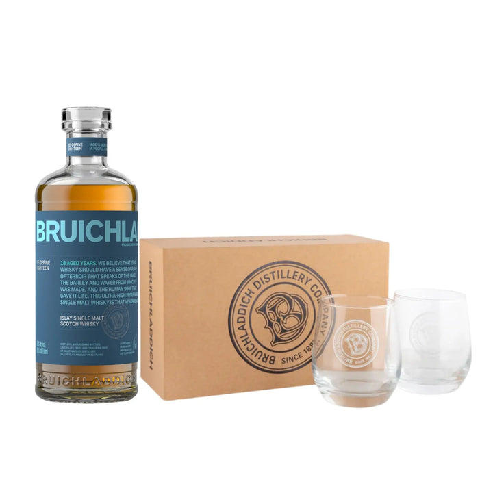 Bruichladdich 18 Year Old Single Malt Scotch Whisky & 2 Tumblers in Presentation Box - The Whisky Stock