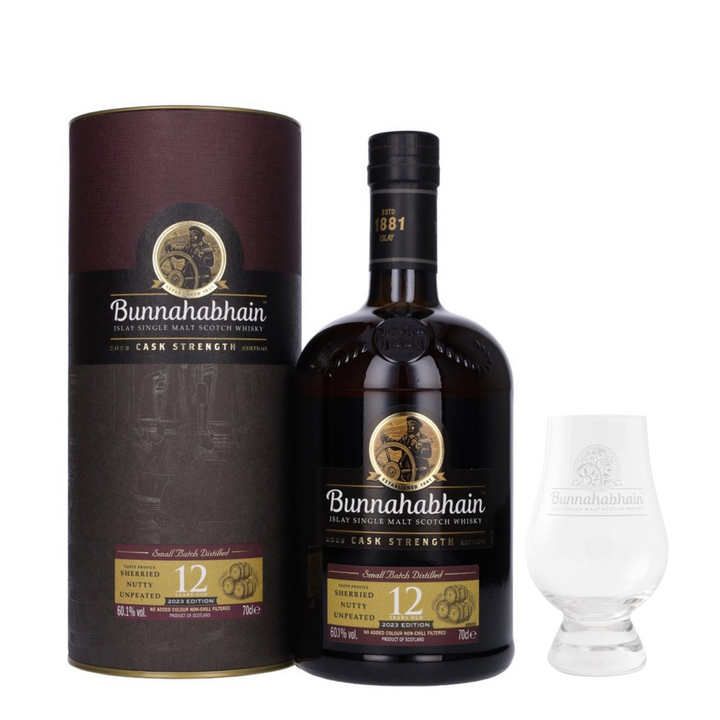 Bunnahabhain 12 Year Old Cask Strength 2023 Release & Branded Nosing Glass - The Whisky Stock