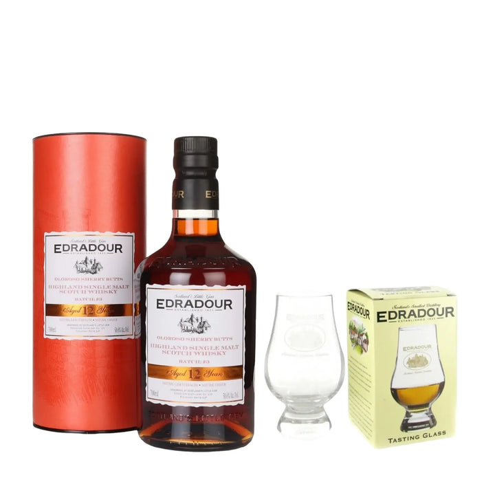 Edradour 12 Year Old Sherry Cask Strength Batch 3 & Blenders Glass With GP Bundle