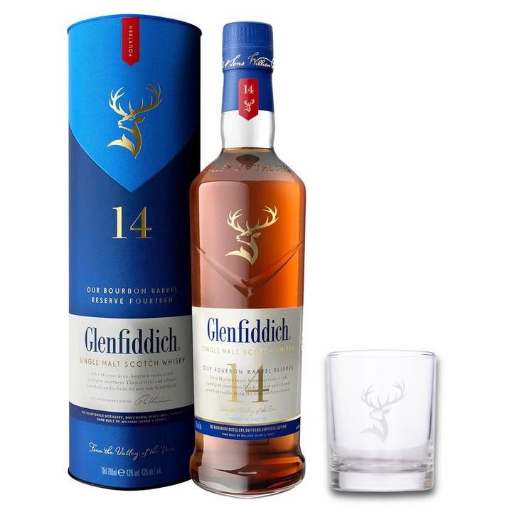 Glenfiddich 14 Year Old Bourbon Barrel & Branded Tumbler