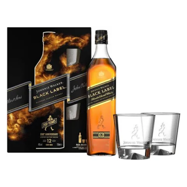 Johnnie Walker Black Label 12 Year Old Gift Pack with 2 Glasses