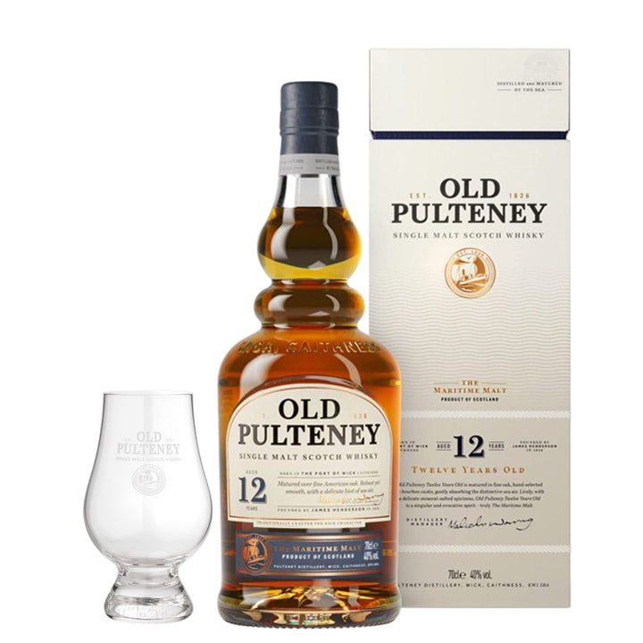 Old Pulteney 12 Year Old & Branded Nosing Glass