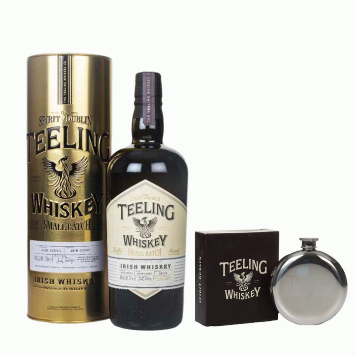 Teeling Small Batch In Gold Presentation Tube & Branded Hip Flask - The Whisky Stock