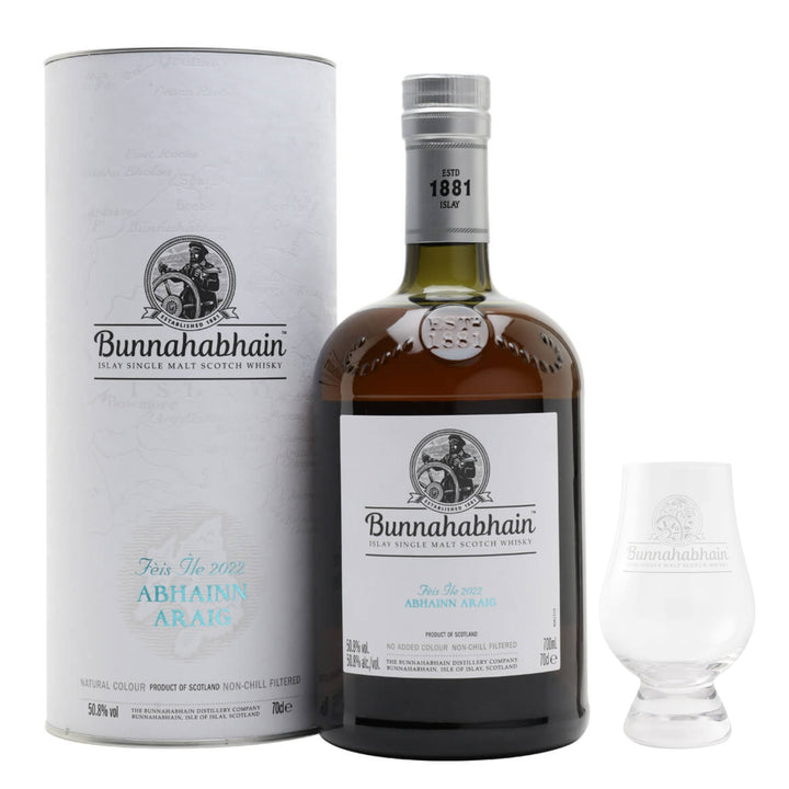 Bunnahabhain Abhainn Araig Feis Ile 2022 & Branded Nosing Glass