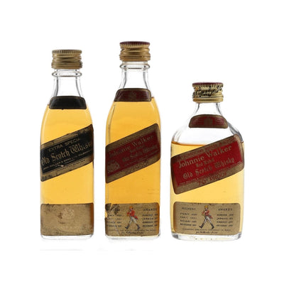 Johnnie Walker Red Label & Black label - Bottled 1960s - 1970s 3 x 3-5cl - The Whisky Stock