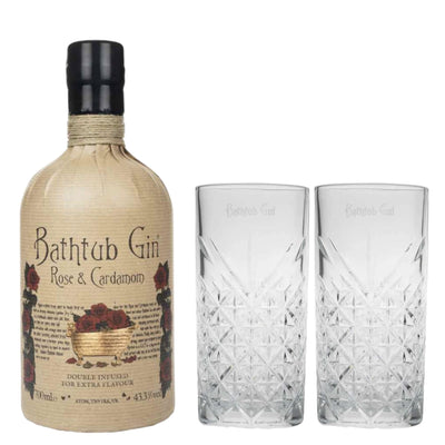 Bathtub Gin Rose and Cardamom & 2 Branded Glasses - The Whisky Stock