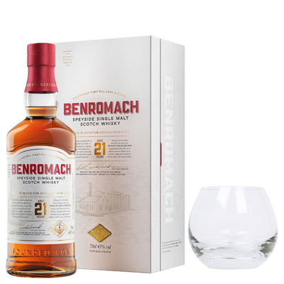 Benromach 21 Year Old Single Malt & Branded Whisky Tumbler - The Whisky Stock