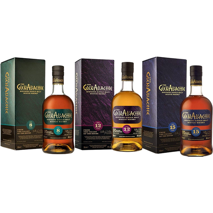 GlenAllachie 8, 12 & 15 Year Old Set Single Malt Scotch Whisky