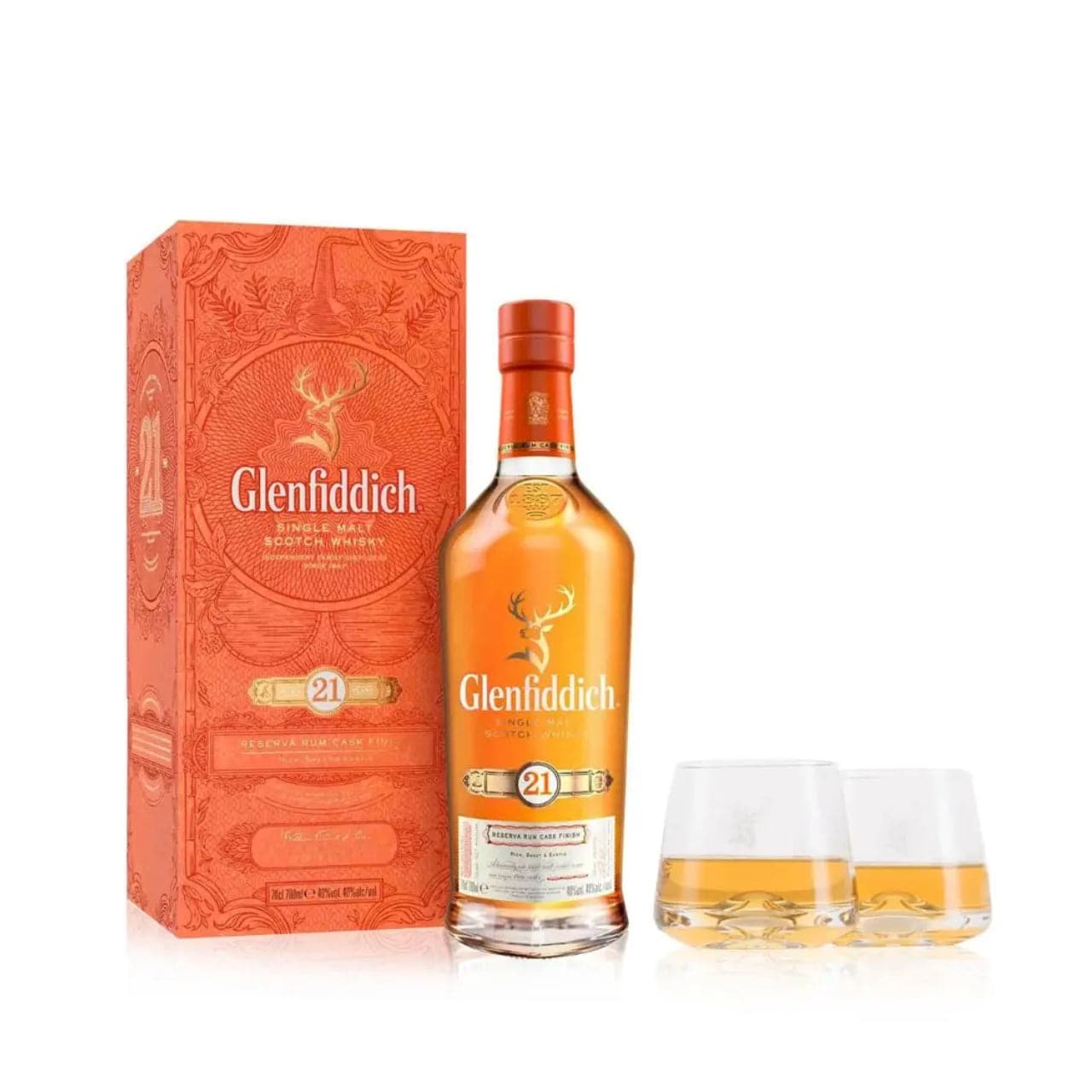 Glenfiddich 21 Year Old Gran Reserva & 2 Branded Tumblers - The Whisky Stock