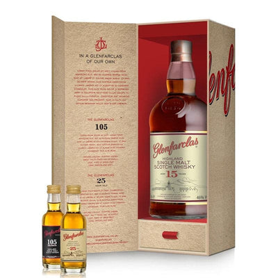 Glenfarclas 15 Year Old With 105 Cask Strength & 25 Year Old Miniatures Gift Set - The Whisky Stock
