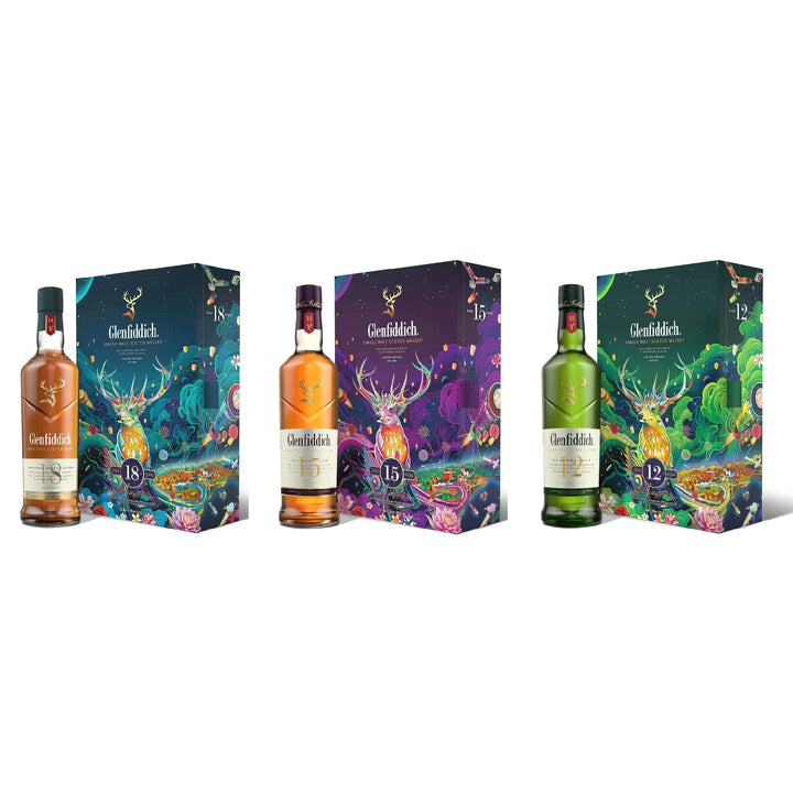 Glenfiddich 12/15/18 Year Old 2022 Chinese New Year Bottle & Glass Set 3x70cl - The Whisky Stock